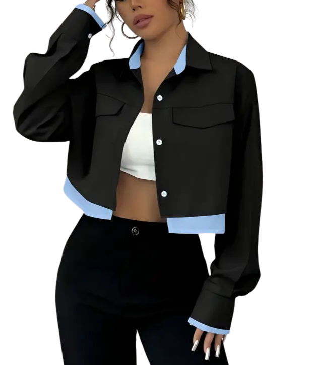 Blusa de manga larga con bloques de color Celeste