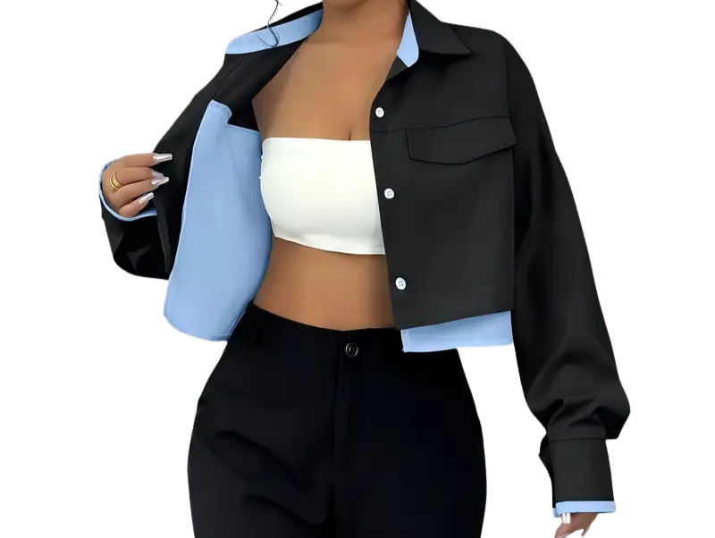 Blusa de manga larga con bloques de color Celeste