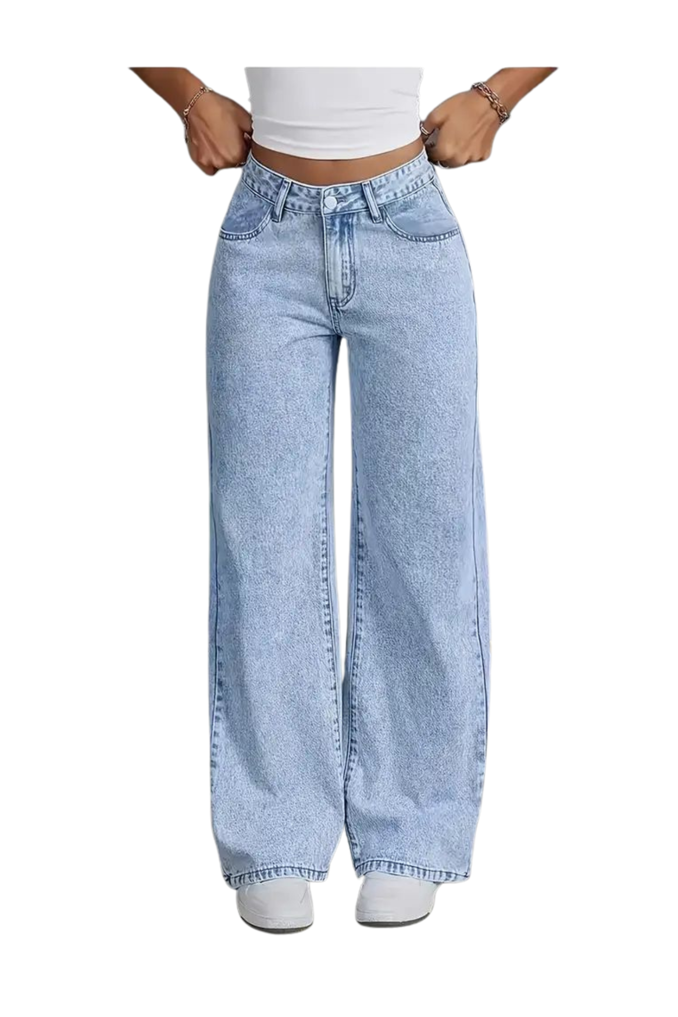 Jeans Stretch Tiro Alto Corte Amplio