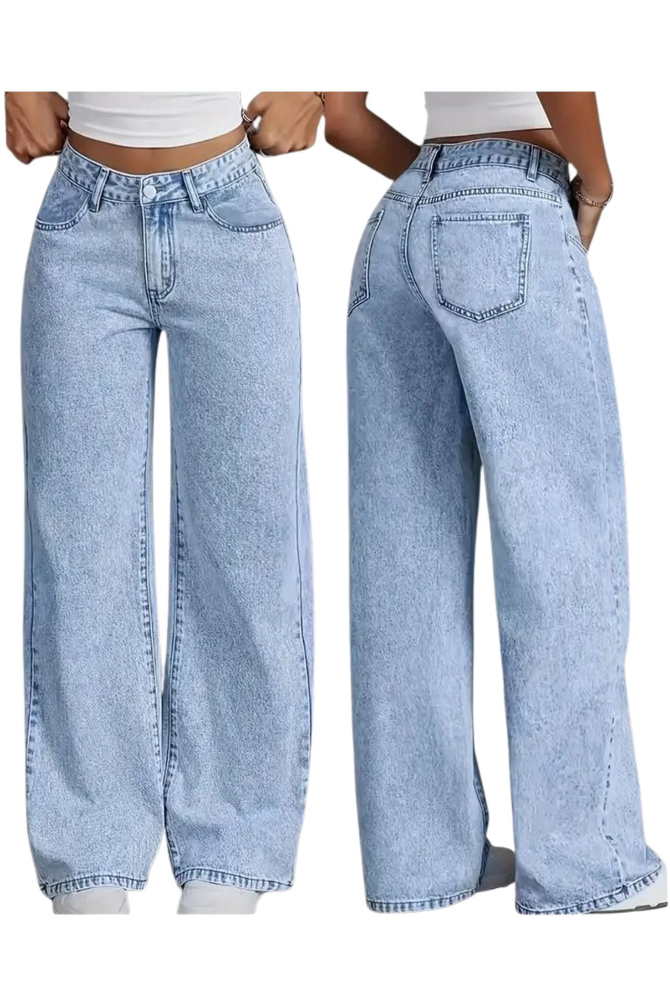 Jeans Stretch Tiro Alto Corte Amplio